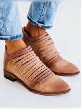 Free People brown Lost Valley strappy ankle booties Size 38 Boho Casual Western